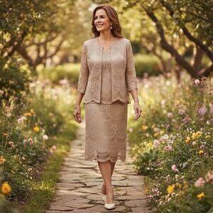 Vintage Damianou 3 piece skirt set mother of bride Gold shimmery Size Large